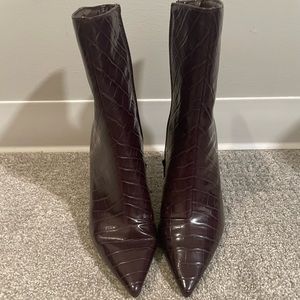 Burgundy crocodile boots